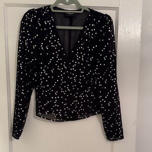 The Kooples Black Blouse with White Star Design - Size 1